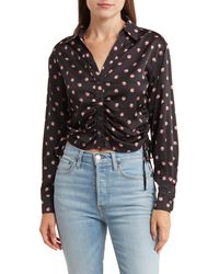 Lush - Ruched Satin Button-up Shirt - Lyst
