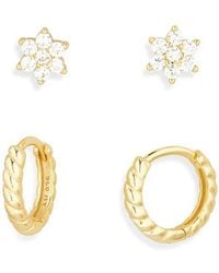 Argento Vivo - Set Of 2 Cz Stud & Huggie Hoop Earrings - Lyst