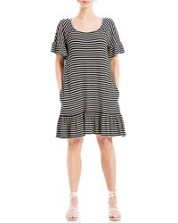 Max Studio - Stripe Ruffle Short Sleeve Shift Dress - Lyst