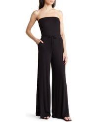 Go Couture - Ribbed Strapless Wide-Leg Jumpsuit - Lyst