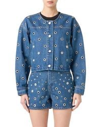 Blank NYC - Grommet Collarless Crop Denim Jacket - Lyst