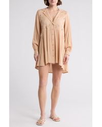 Boho Me - Eyelet Long Sleeve Button-Down Swim Cover-Up - Lyst