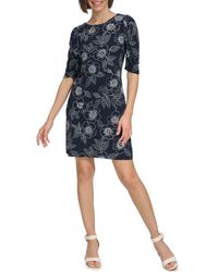 Tommy Hilfiger - Camilla Floral Ruched Sleeve Jersey Shift Dress - Lyst