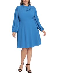 Maggy London - Tie Neck Long Sleeve Fit & Flare Dress - Lyst