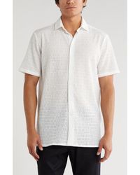 T.R. Premium - Textured Knit Short Sleeve Button-Up Shirt - Lyst