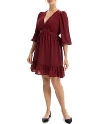Max Studio - V-Neck Three-Quarter Sleeve Minidress - Lyst