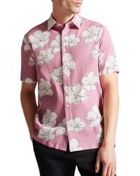 Ted Baker - Coving Floral Cotton Stretch Seersucker Short Sleeve Button-up Shirt - Lyst