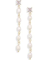 Cara - Freshwater Pearl & Cubic Zirconia Linear Drop Earrings - Lyst
