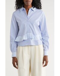 Nicole Miller - Stripe Ruffle Long Sleeve Button-Up Shirt - Lyst