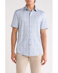 Bugatchi - Abstract Print Stretch Cotton Short Sleeve Button-Up Shirt - Lyst