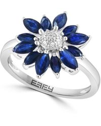 Effy - 14k White Gold Diamond & Sapphire Flower Ring - Lyst