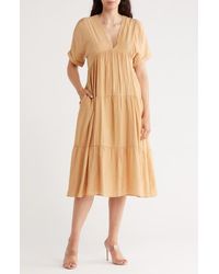 Wishlist - Drop Shoulder Tiered Babydoll Midi Dress - Lyst