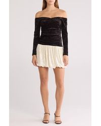 Lush - Off The Shoulder Long Sleeve Bubble Hem Minidress - Lyst