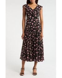Wayf - Floral Cap Sleeve Godet Midi Dress - Lyst