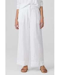 Eileen Fisher - Pleated High Waist Organic Linen Wide Leg Pants - Lyst