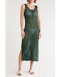 open lace back dress Semi-Sheer Pleated Panel Slit Long Dress main image 1