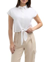 Ellen Tracy - Tie Hem Button Front Top - Lyst
