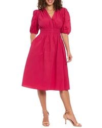 London Times - V-Neck Puff Sleeve Fit & Flare Dress - Lyst