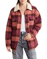 Roxy - Passage Of Time Plaid Shacket With Faux Shearling Collar - Lyst