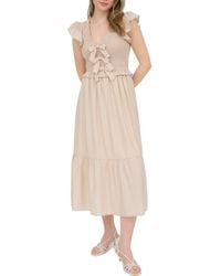 Blu Pepper - Bow Cap Sleeve Smocked Fit & Flare Midi Dress - Lyst