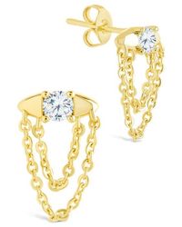 Sterling Forever - Bowie Cubic Zirconia Chain Drop Stud Earrings - Lyst