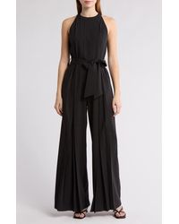 AREA STARS - Ronson Pleated Halter Neck Wide Leg Jumpsuit - Lyst