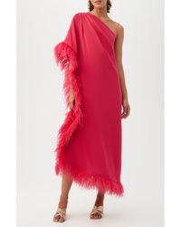 Trina Turk - Largo One-Shoulder Feather Trim Caftan Maxi Dress - Lyst