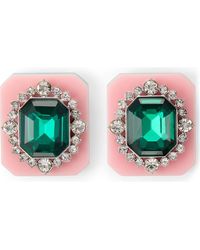 Kurt Geiger - Crystal Square Button Stud Earrings - Lyst