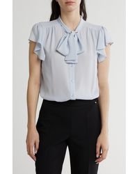 Calvin Klein - Neck Tie Ruffle Sleeve Button-up Top - Lyst