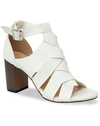 In Touch Footwear Woven Stacked Block Heel Sandal In White Pu At Nordstrom Rack