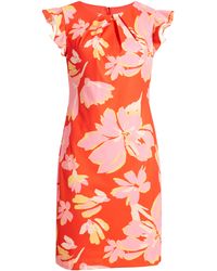 Donna Ricco - Floral Flutter Sleeve Sheath Dress - Lyst