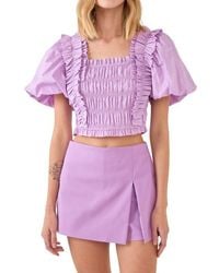 Endless Rose - Smocked Puff Sleeve Crop Top - Lyst
