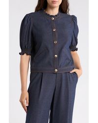 Gemma  Jane - Ruffle Neck Puff Sleeve Top - Lyst