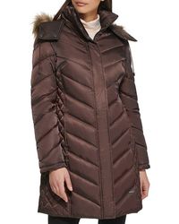 Kenneth Cole - Faux Fur Trim Longline Puffer Jacket - Lyst