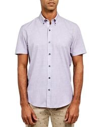 Con.struct - Slim Fit Four-Way Stretch Performance Chambray Short Sleeve Button-Down Shirt - Lyst