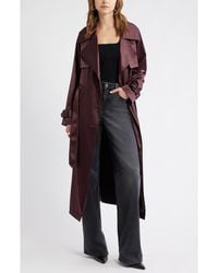 Open Edit - Belted Satin Trench Jacket - Lyst
