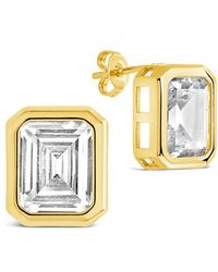 Sterling Forever - Camille Bezel Cubic Zirconia Stud Earrings - Lyst