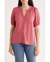 Bobeau - Short Sleeve Piqué Knit Button-Up Shirt - Lyst