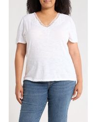 Caslon - Embroidered Cutwork V-Neck T-Shirt - Lyst