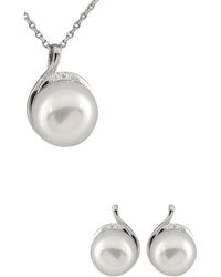 Splendid - Rhodium Plated Sterling Silver 9-10mm Cultured Freshwater Pearl Necklace & Earrings 2-piece Set - Lyst