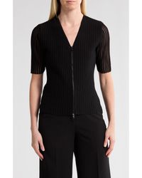 DKNY - Short Sleeve Zip Front Ribbed Cardigan - Lyst