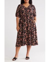 Melrose and Market - Ruffle Yoke Short Sleeve Midi Dress - Lyst