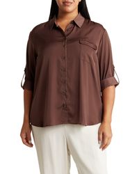 Pleione - Satin Long Sleeve Button-up Utility Shirt - Lyst