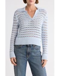 DKNY - Johnny Collar Open Stitch Cotton Blend Sweater - Lyst