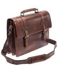 Mancini - Double Compartment Flap Leather Briefcase - Lyst