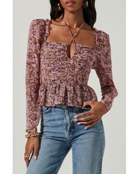 Astr - Toni Tie Neck Peplum Top - Lyst