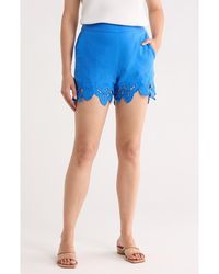 Tahari - Embroidered Hem Linen Blend Shorts - Lyst