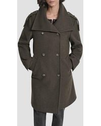 DKNY - Double Breasted Wool Blend Military Coat - Lyst