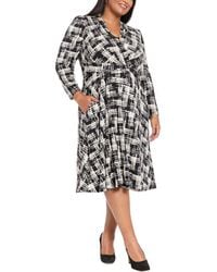 London Times - Print Long Sleeve Side Tie Jersey Fit & Flare Dress - Lyst