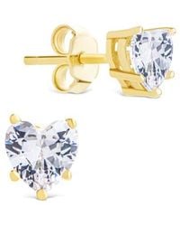 Sterling Forever - Cubic Zirconia Heart Stud Earrings - Lyst